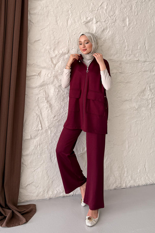 Bombi Yelekli Takım Bordo