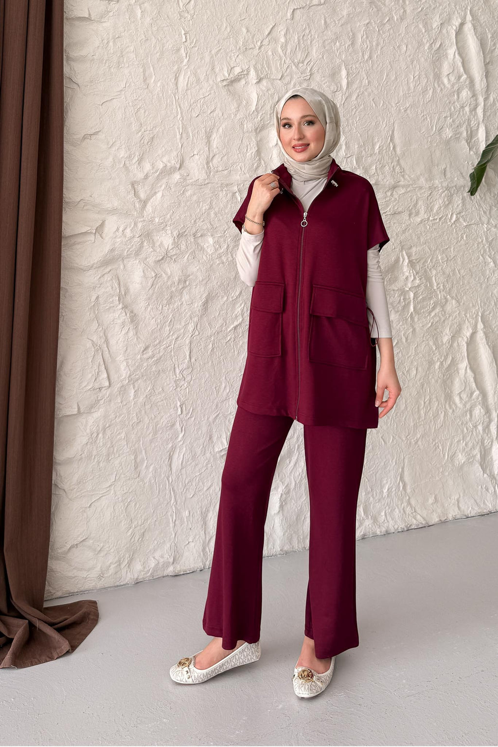 Bombi Yelekli Takım Bordo