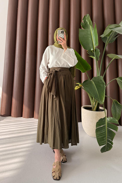 Tied Linen Skirt Beige