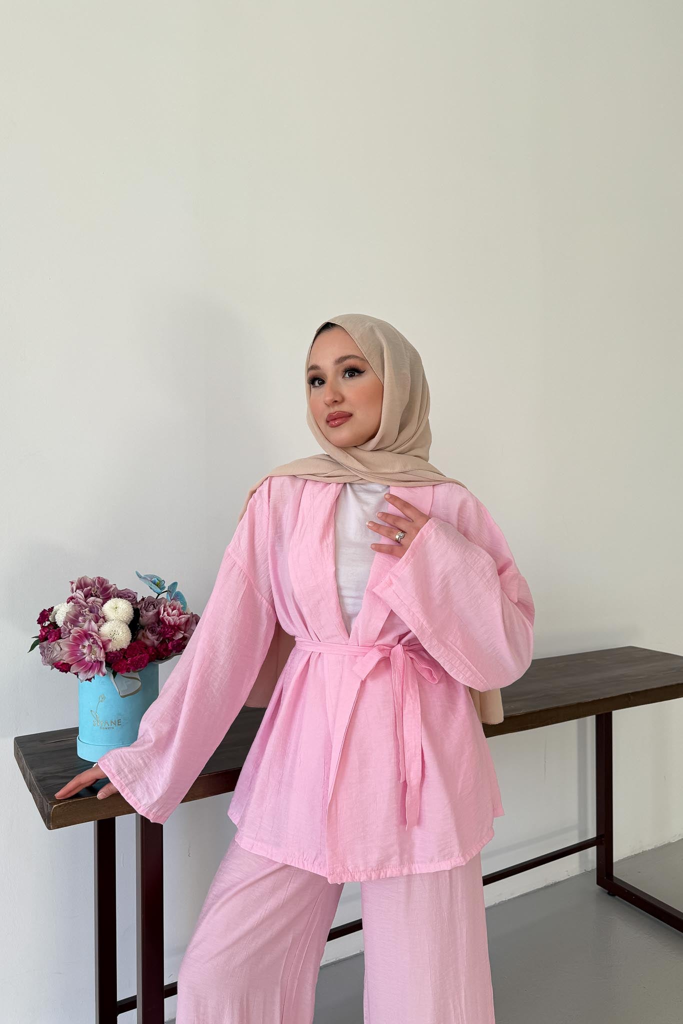 Tied Kimono Set Anthracite
