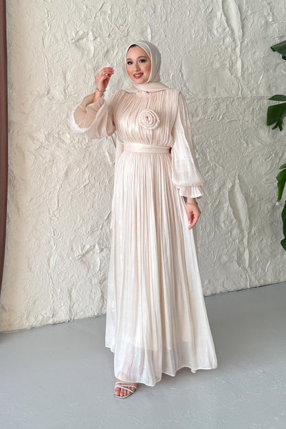 Maria İpek Taşlı Elbise Bej
