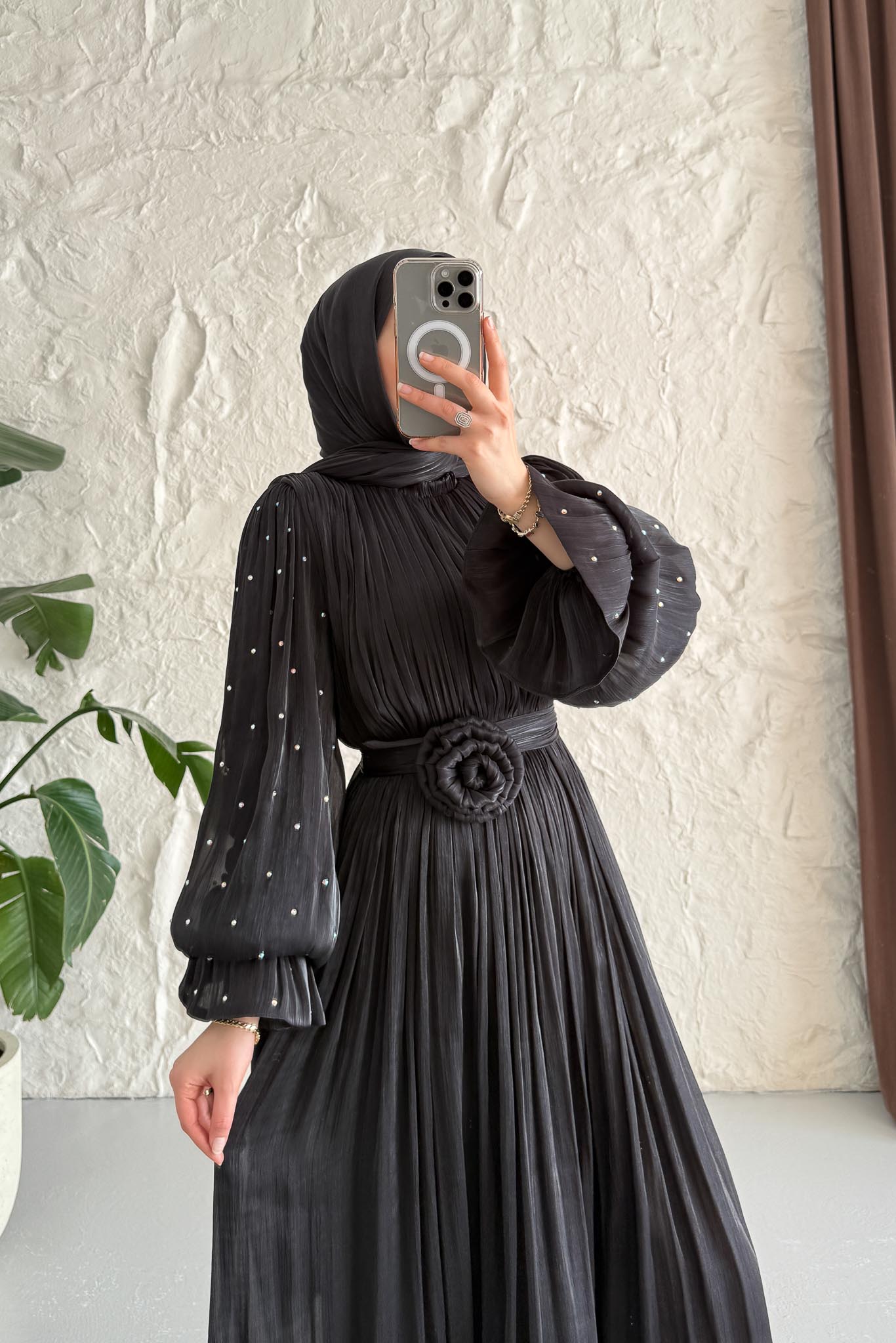 Maria İpek Taşlı Elbise Siyah