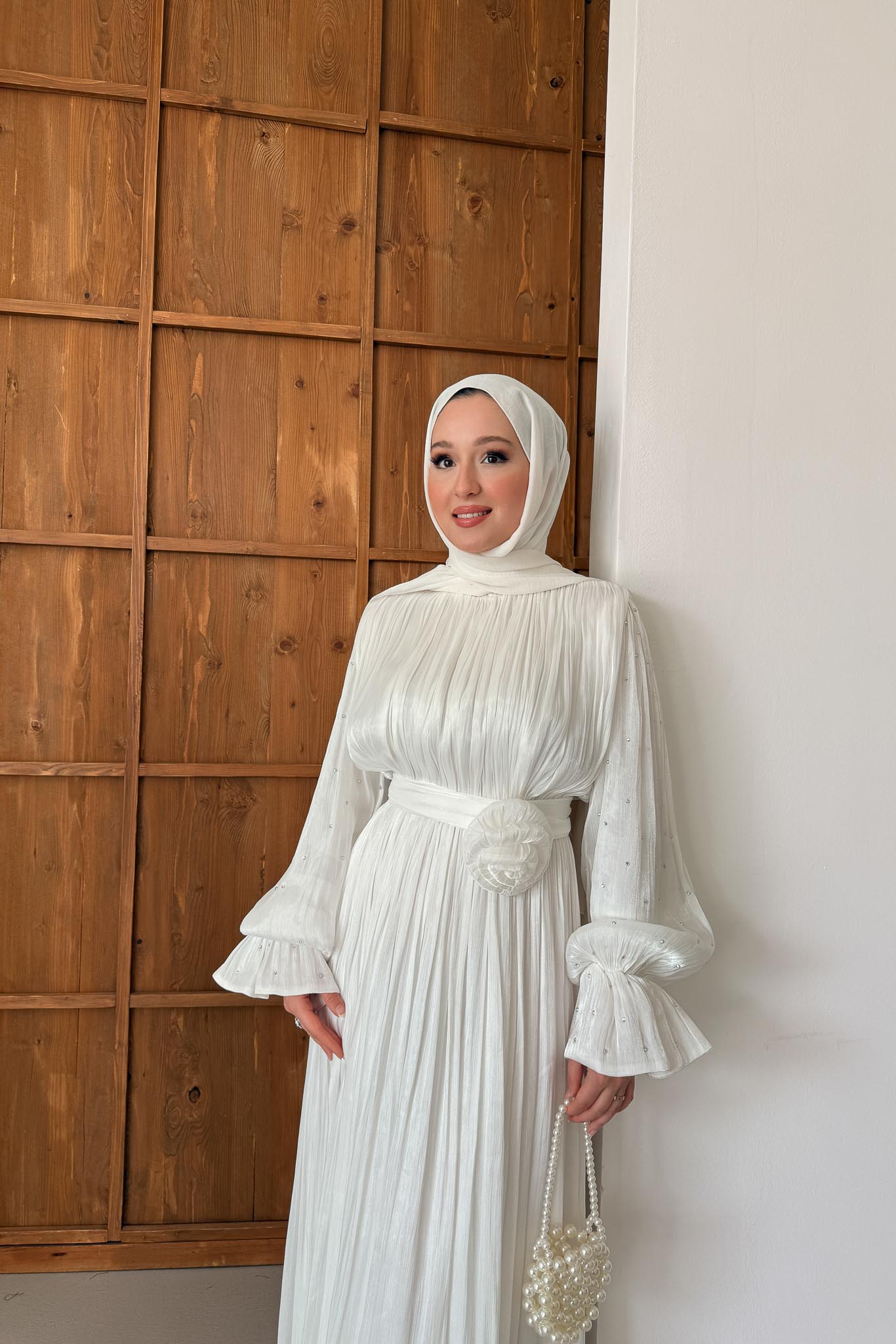 Maria İpek Taşlı Elbise Beyaz