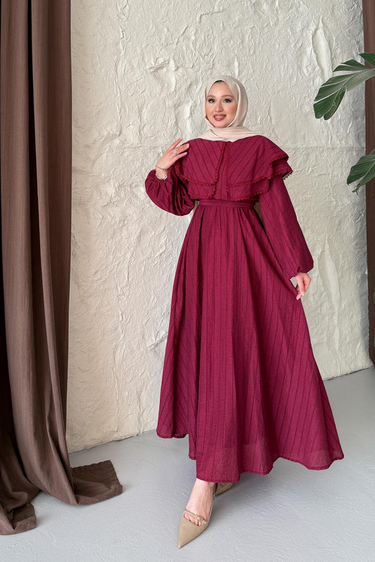 Blanc Dantel Elbise Bordo