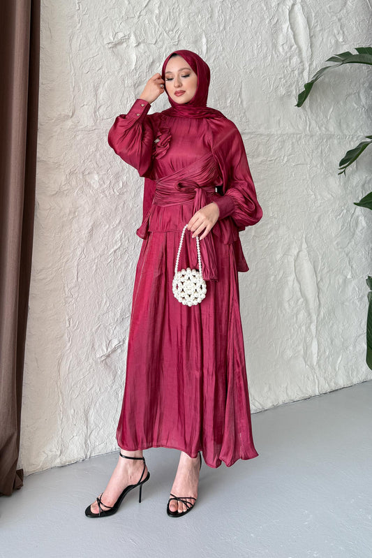 Orkide Motifli Takım Bordo