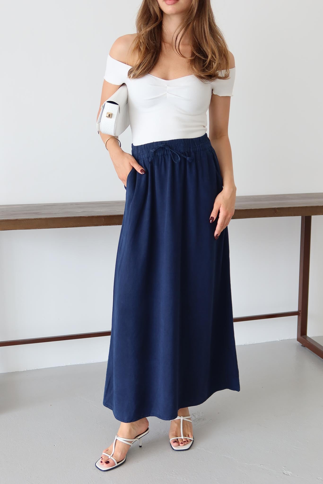 Tied Linen Skirt Beige