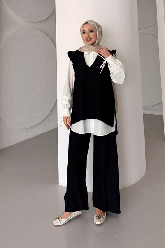 V Yakalı Takım Siyah