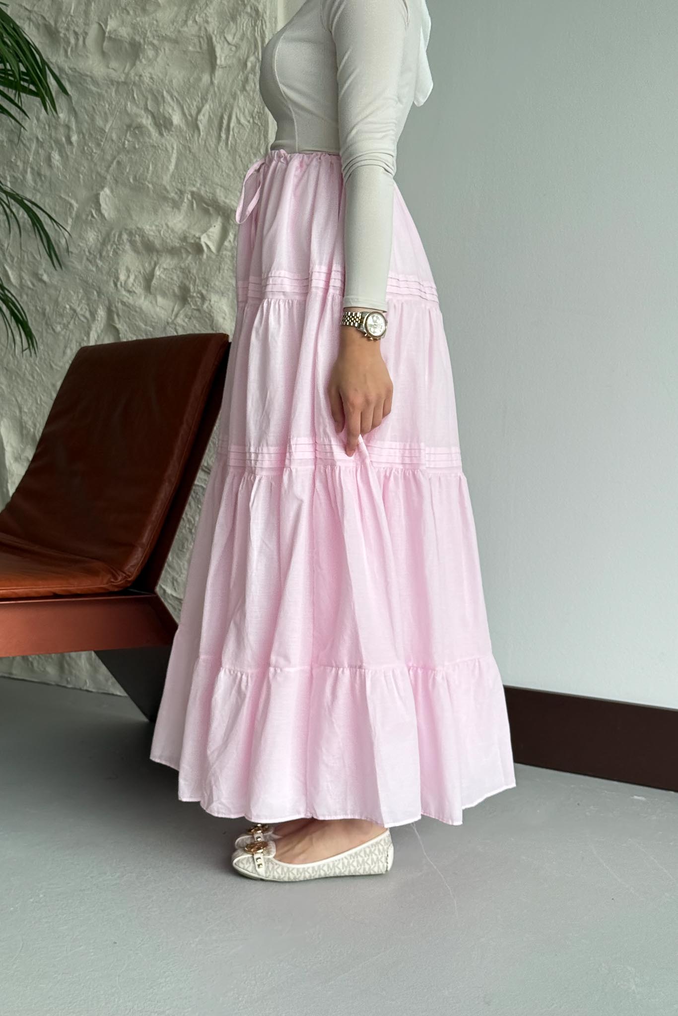 Tied Linen Skirt Beige