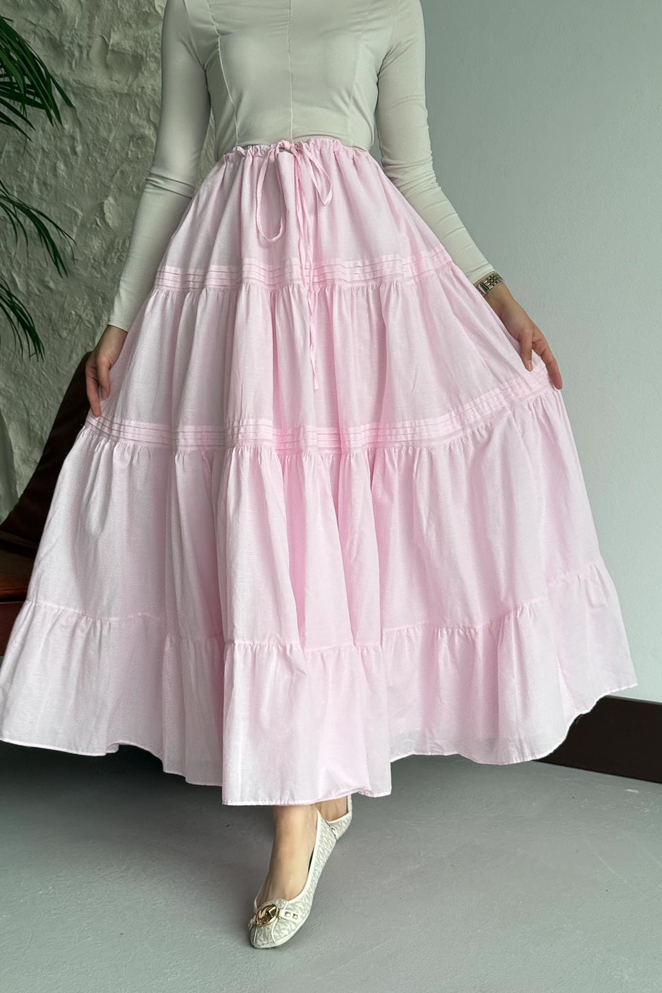 Tied Linen Skirt Beige