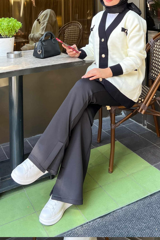 Yan Yırtmaçlı Pantolon Siyah