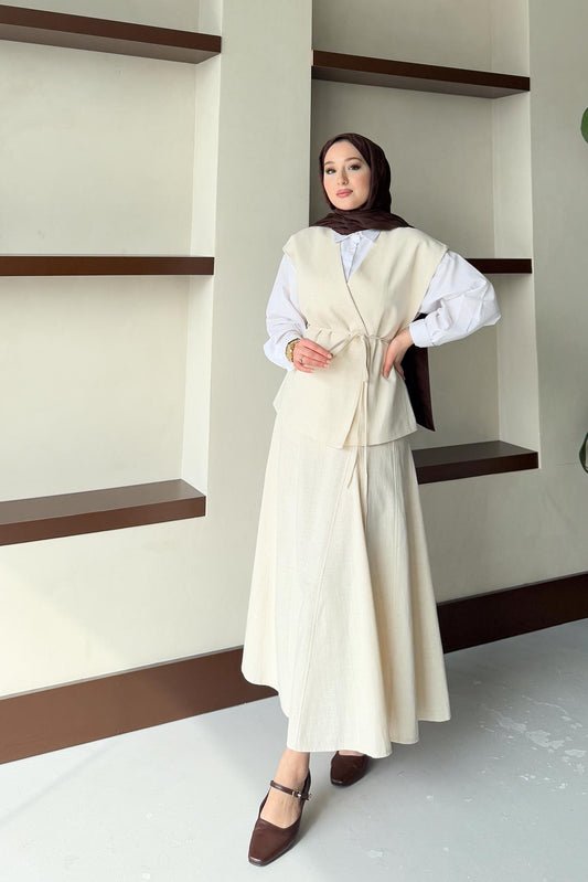 Jude V Yaka Yelekli Takım Bej