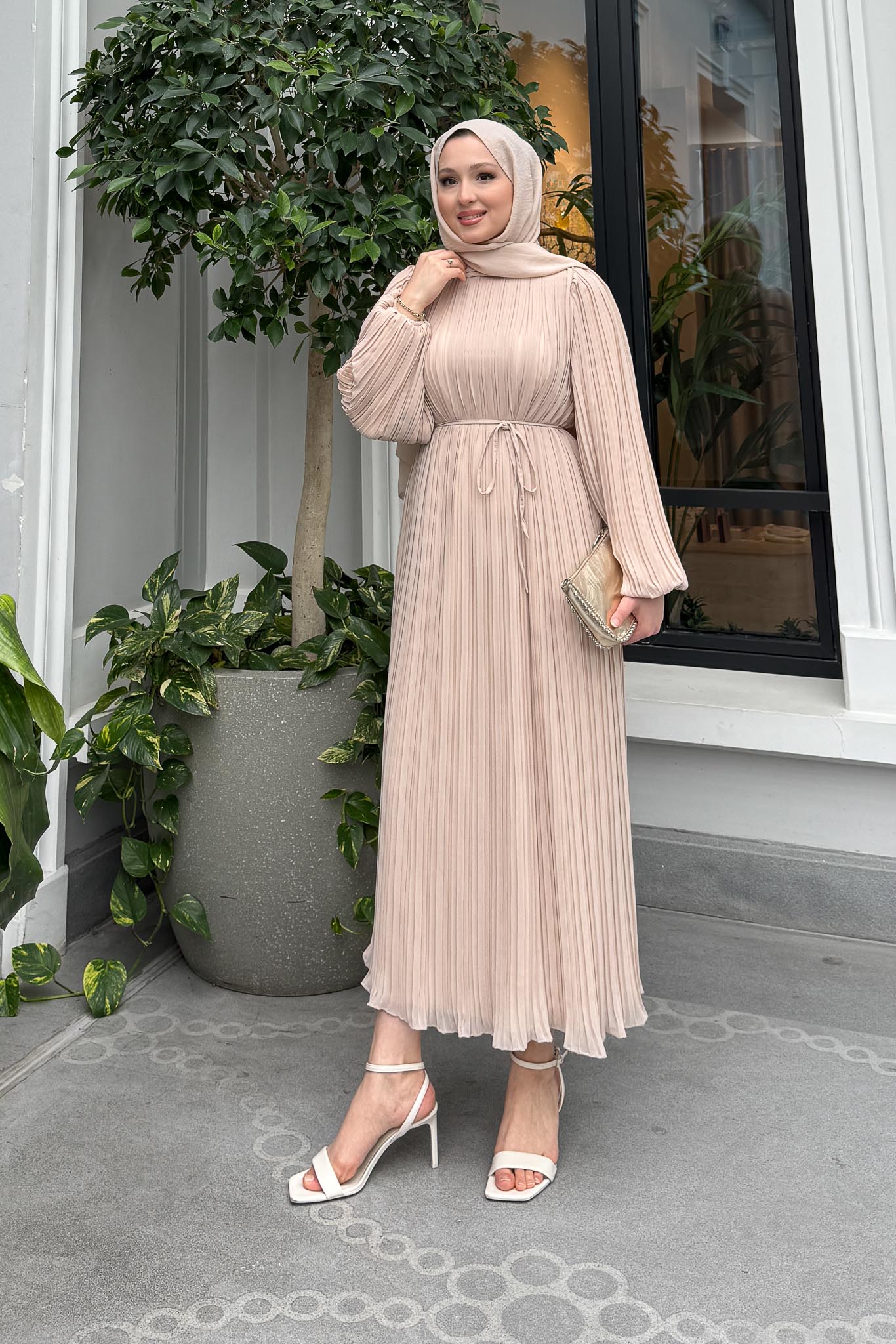 Seyran Pleated Dress Beige