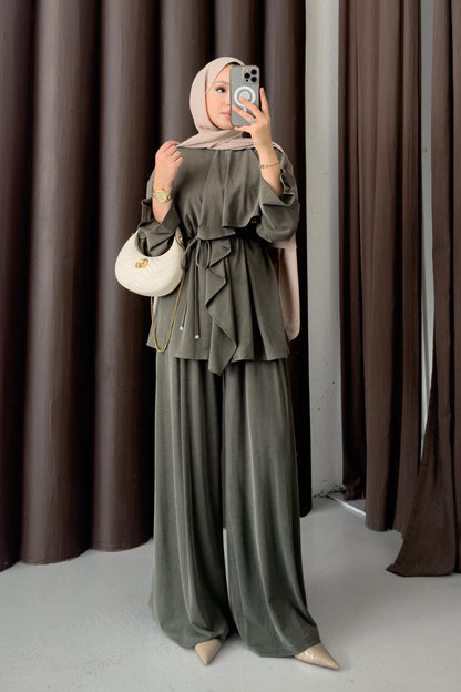 Ajda Pleated Skirt Set Petrol