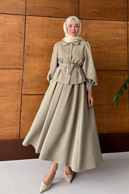 Ajda Pleated Skirt Set Petrol