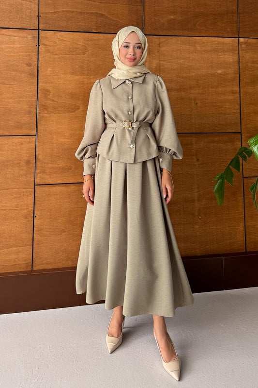 Ajda Pleated Skirt Set Petrol