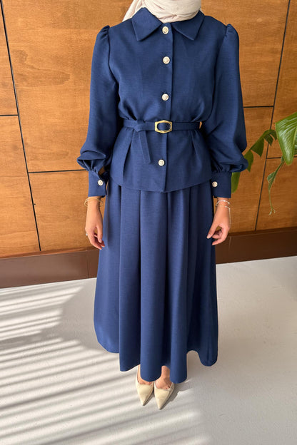 Ajda Pleated Skirt Set Petrol