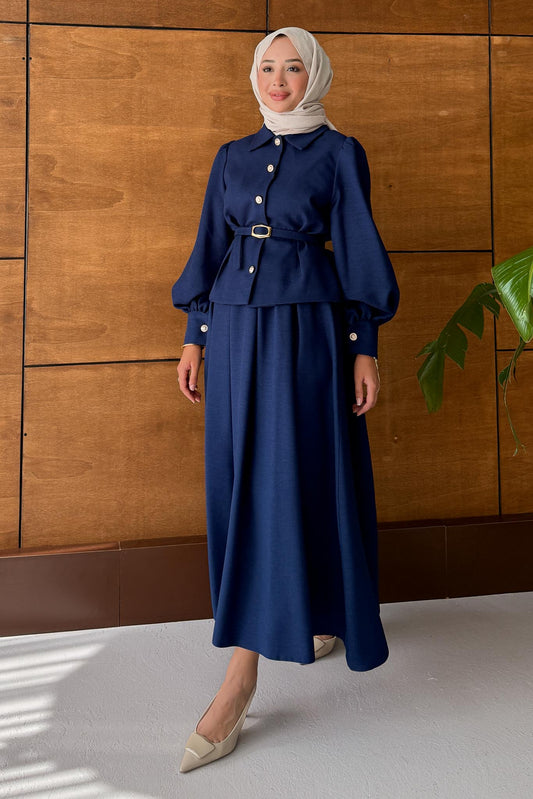 Ajda Pleated Skirt Set Petrol