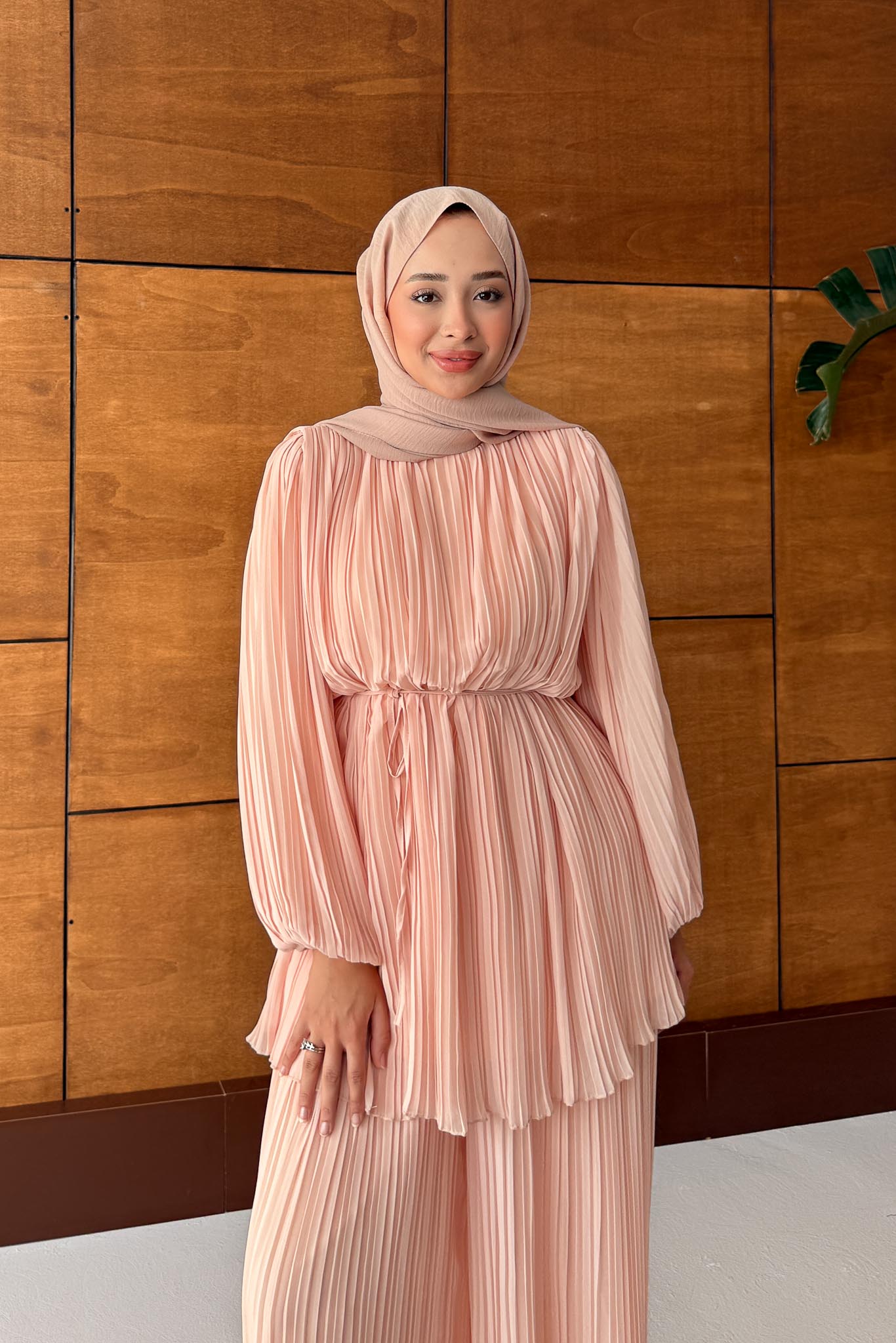 Seyran Pleated Dress Beige