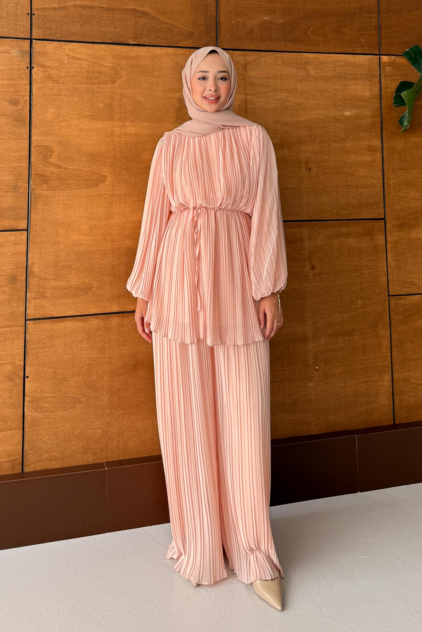 Seyran Pleated Dress Beige
