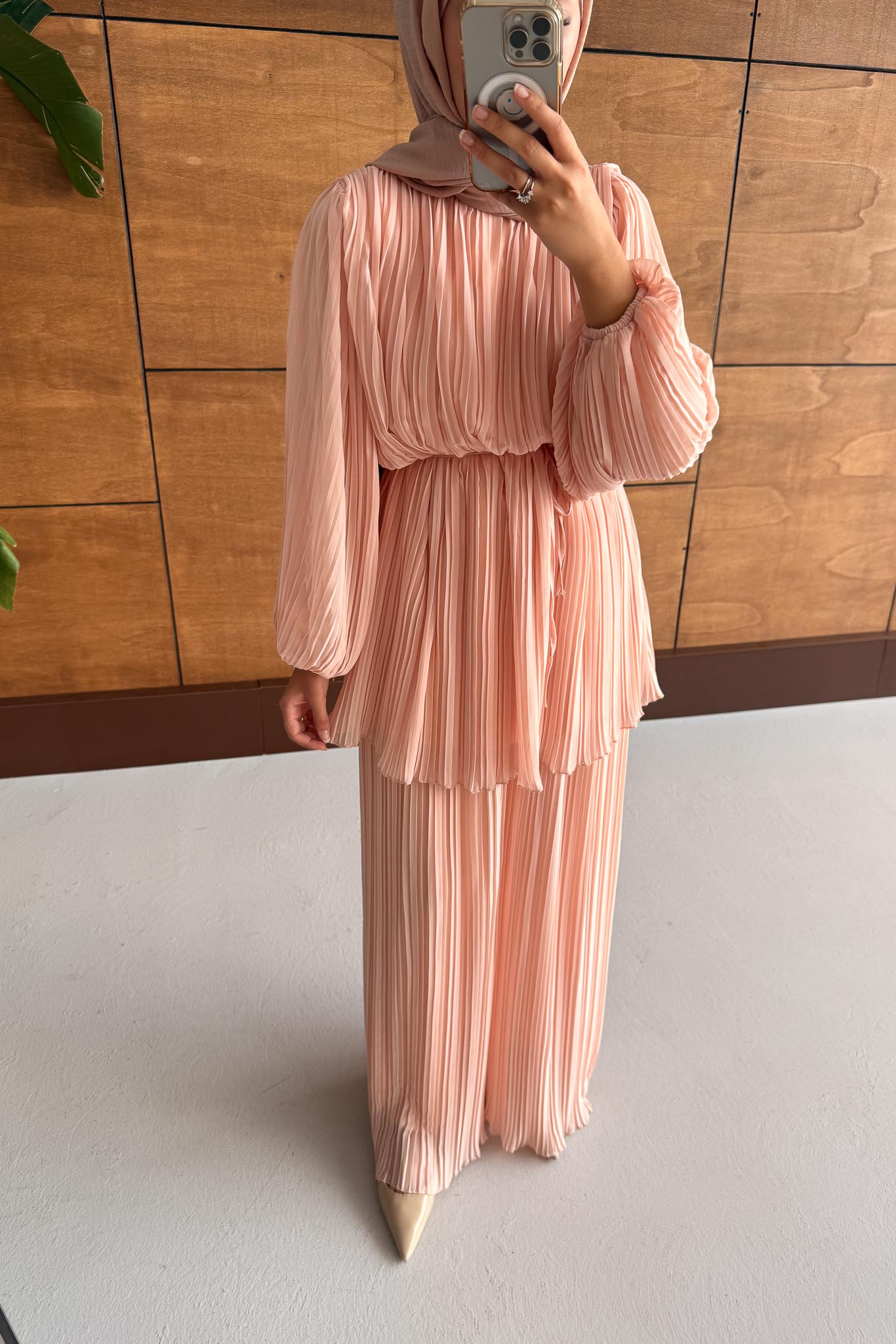 Seyran Pleated Dress Beige