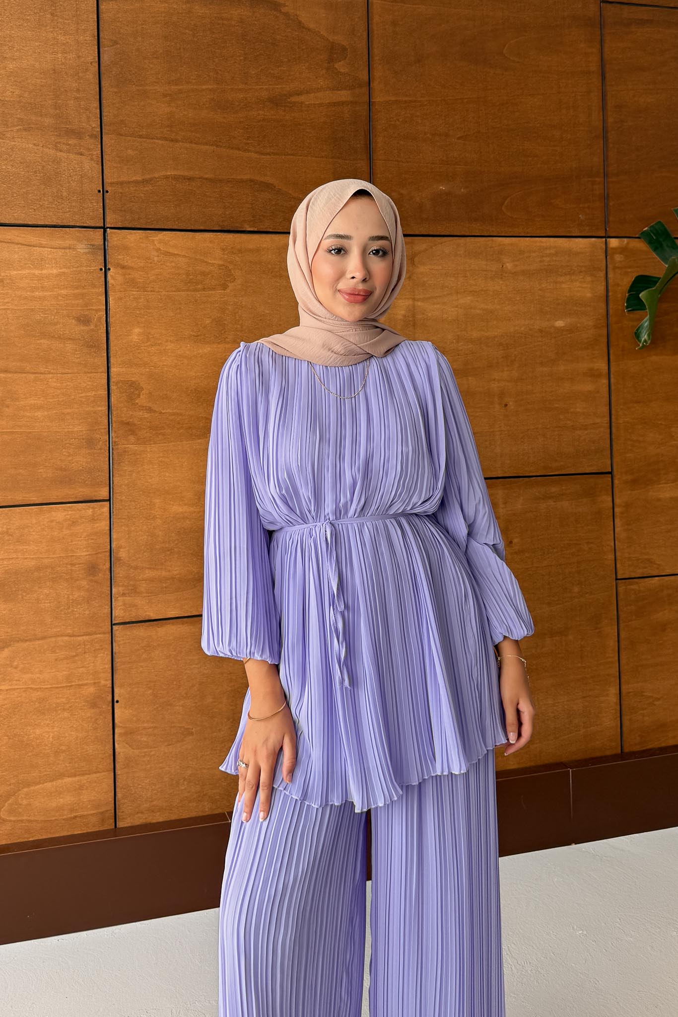 Seyran Pleated Dress Beige