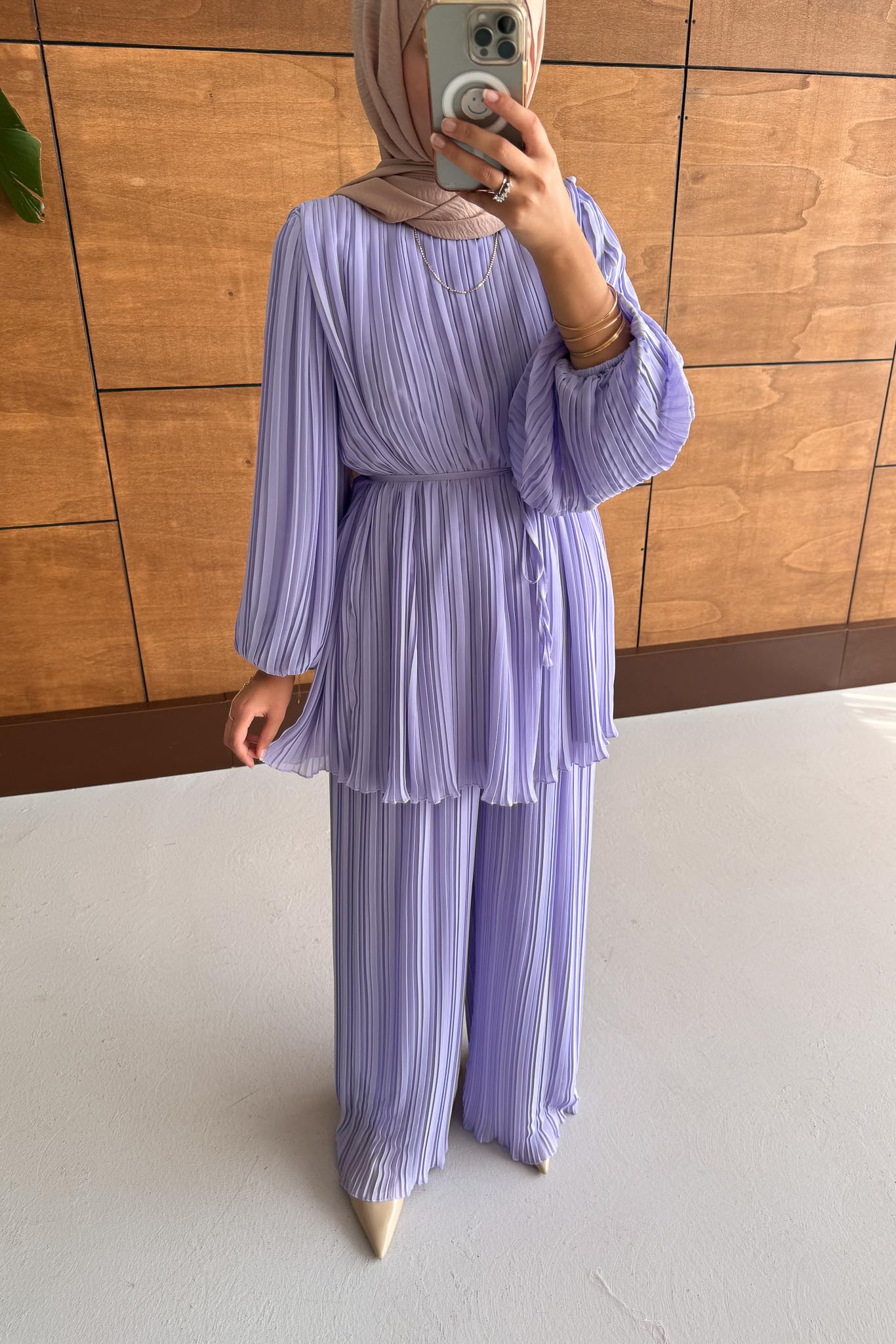 Seyran Pleated Dress Beige
