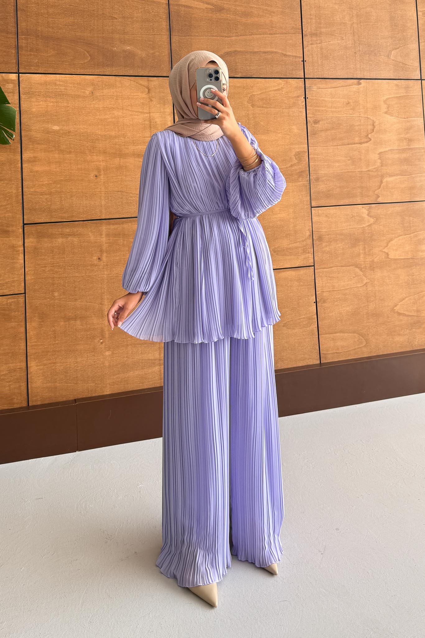 Seyran Pleated Dress Beige
