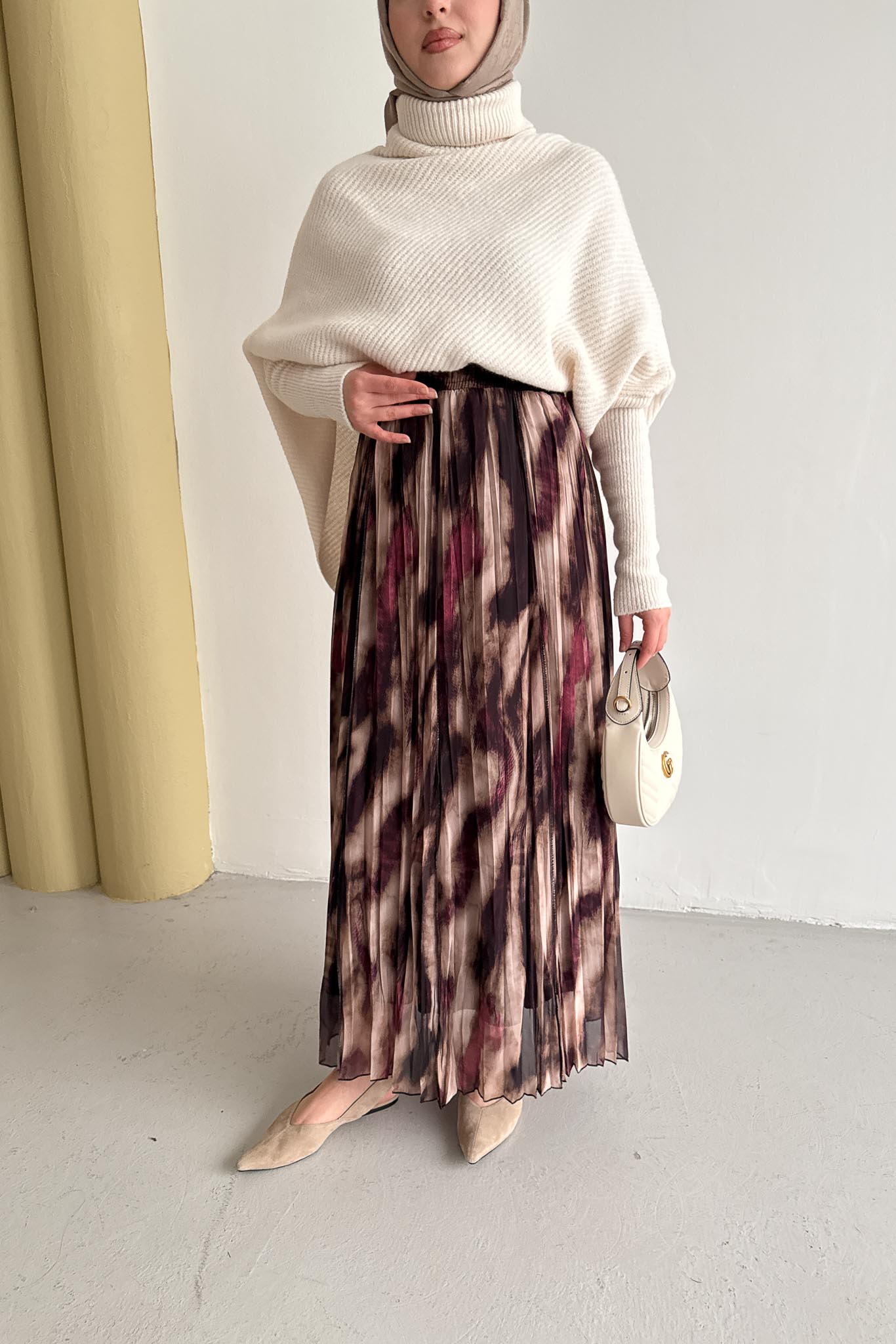 Tablo Desenli Etek Bordo