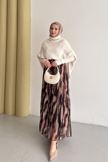 Tablo Desenli Etek Bordo