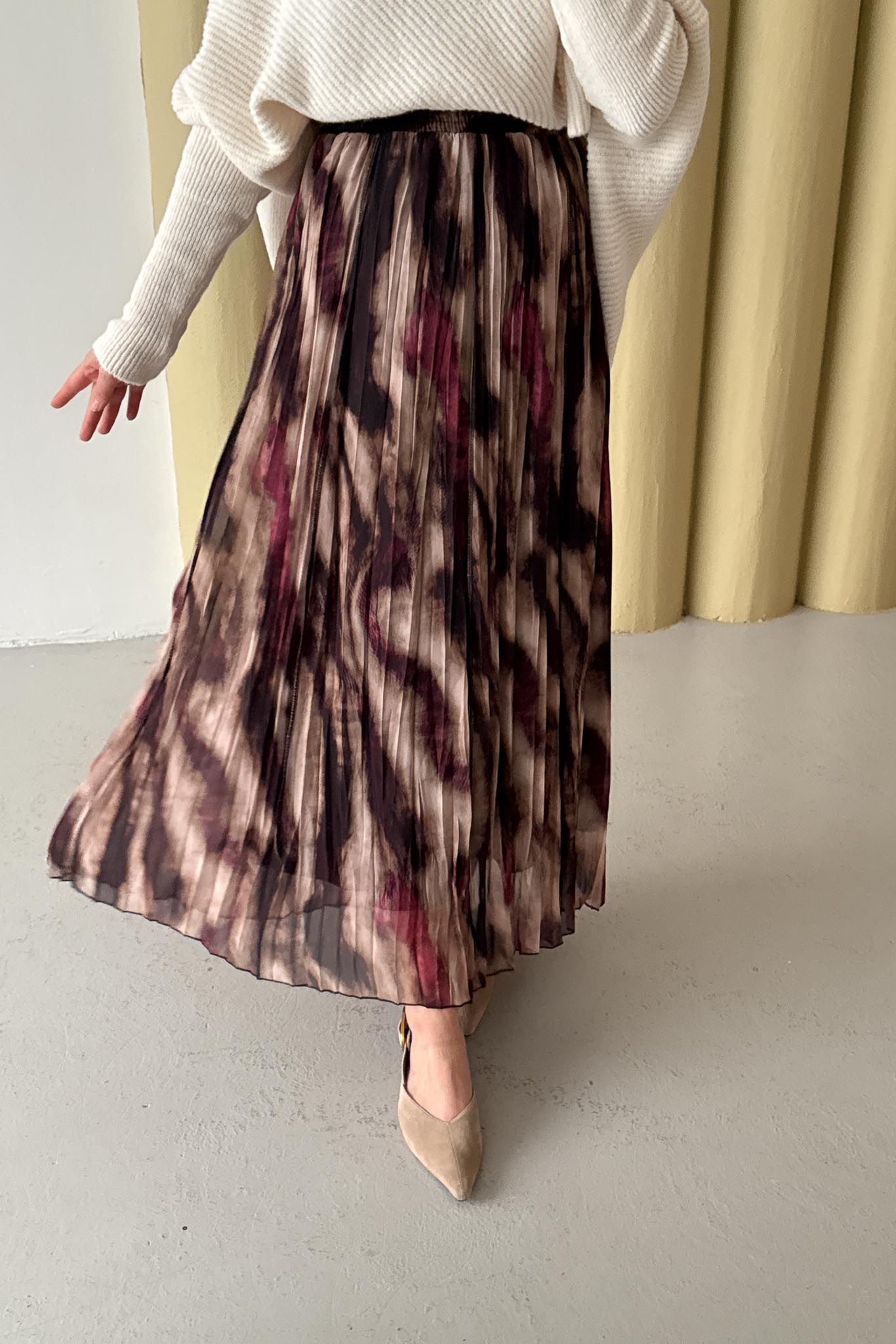 Tablo Desenli Etek Bordo