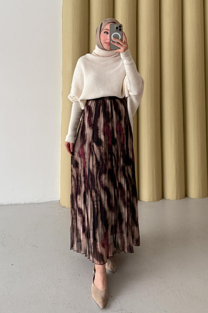 Tablo Desenli Etek Bordo