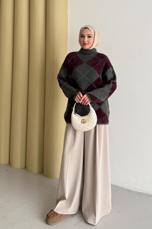 Oversize Baklava Kazak Bordo