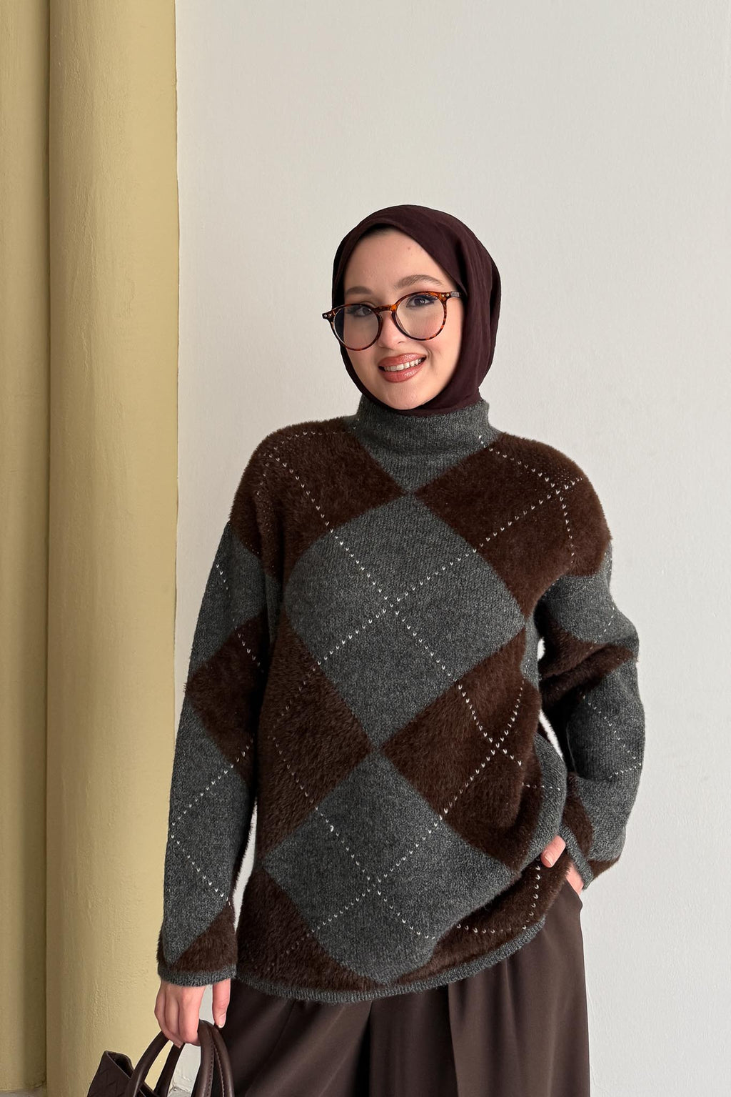 Oversize Baklava Kazak Kahverengi