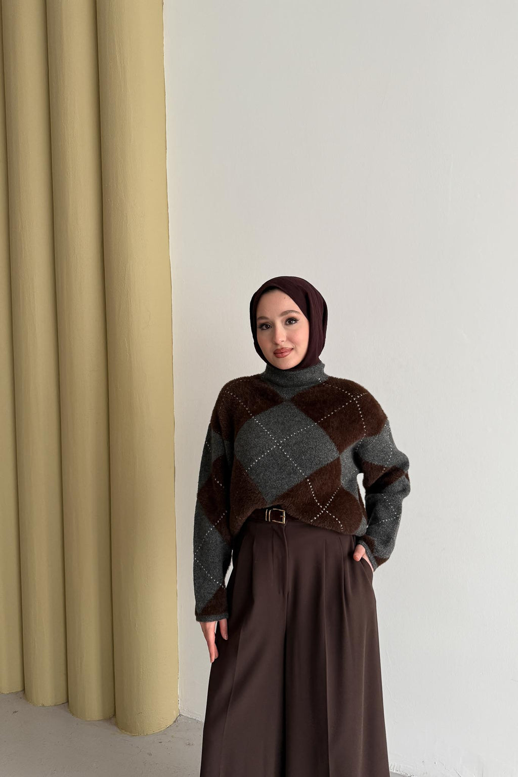 Oversize Baklava Kazak Kahverengi