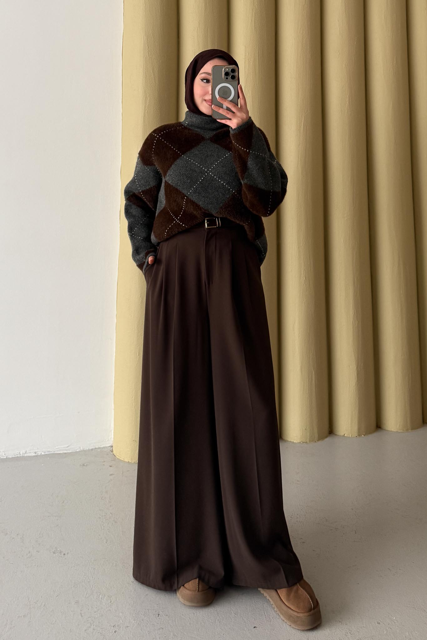 Oversize Baklava Kazak Kahverengi