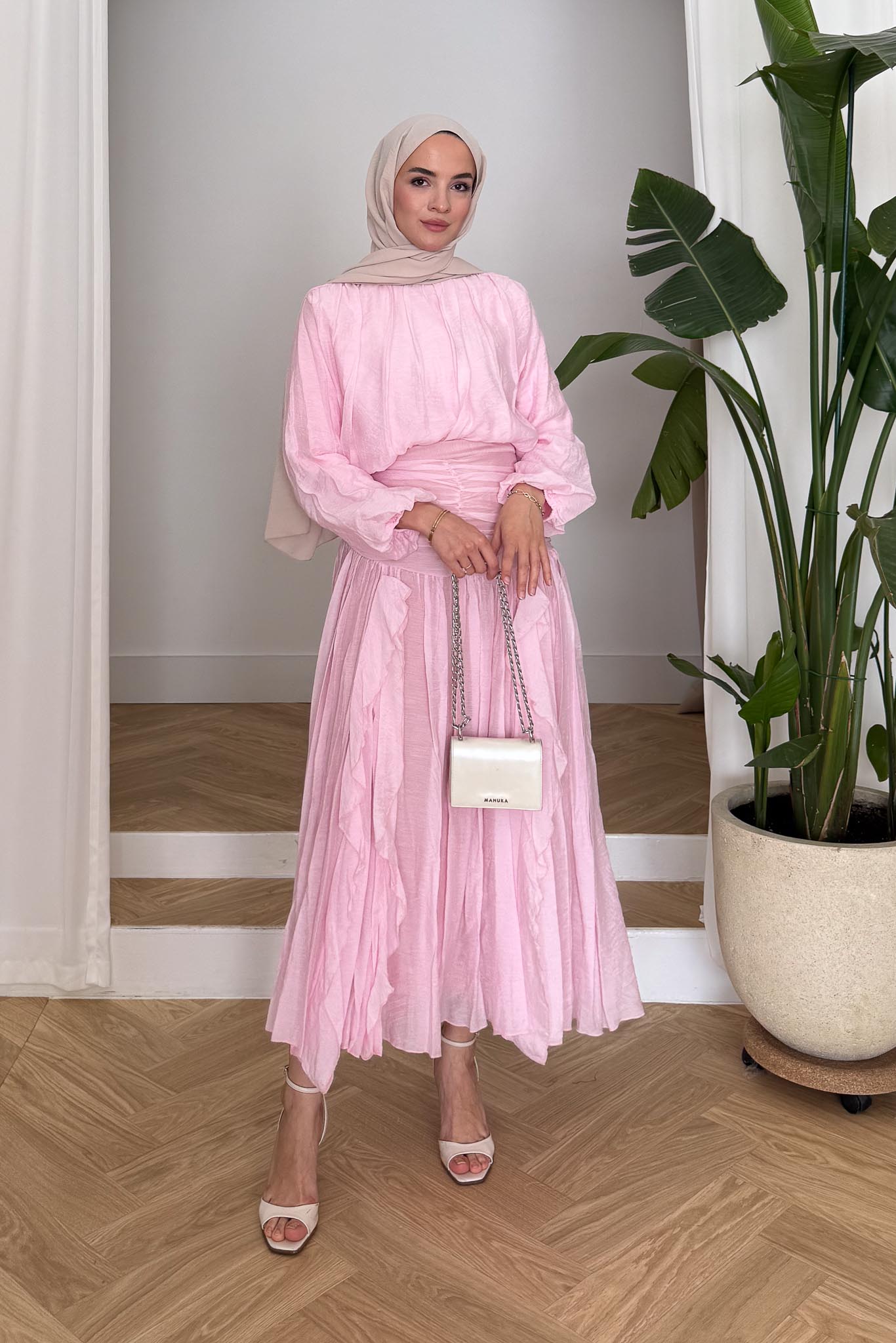 Seyran Pleated Dress Beige