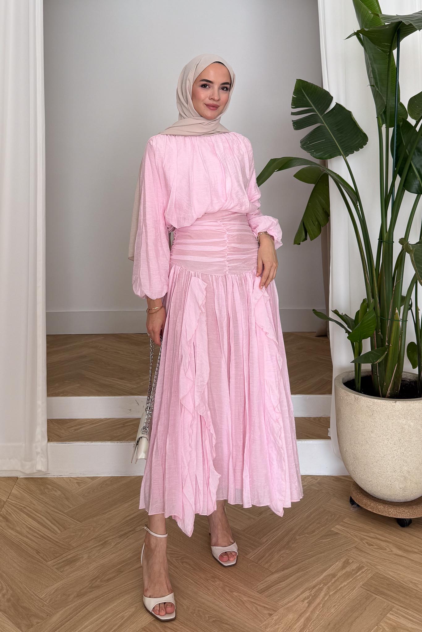 Seyran Pleated Dress Beige