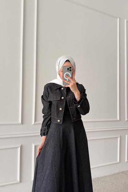 Woven Tweed Skirt Suit Navy Blue