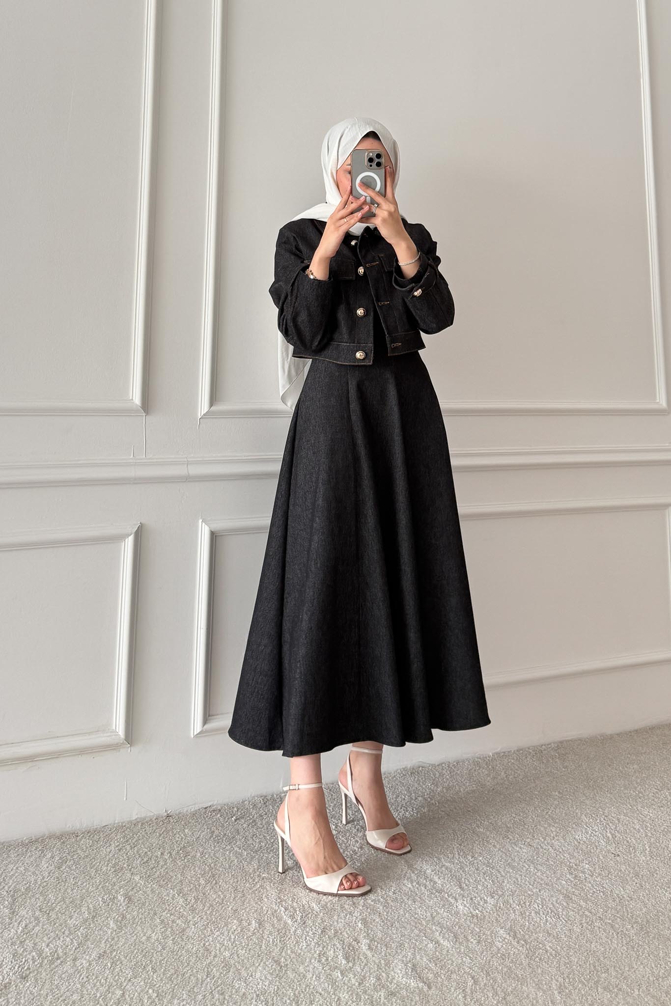 Woven Tweed Skirt Suit Navy Blue