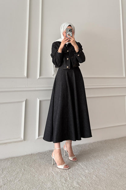 Woven Tweed Skirt Suit Navy Blue