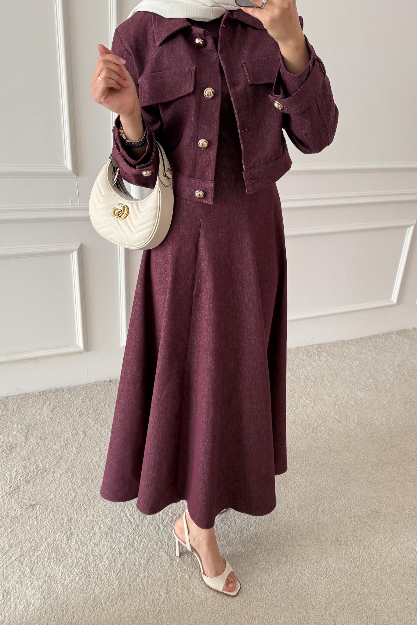 Woven Tweed Skirt Suit Navy Blue