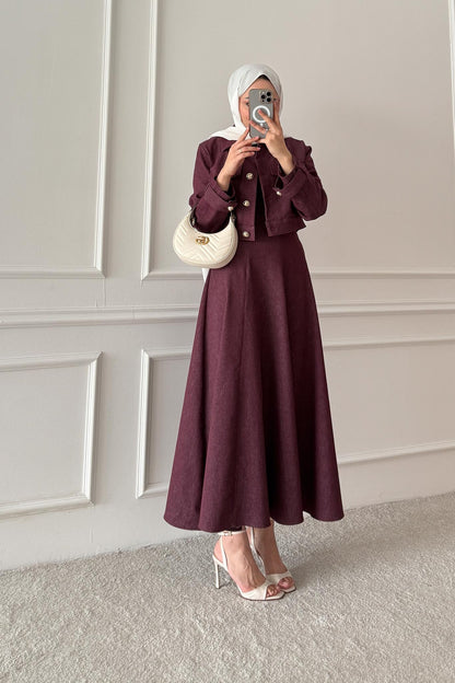 Woven Tweed Skirt Suit Navy Blue