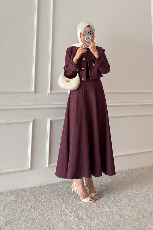 Woven Tweed Skirt Suit Navy Blue