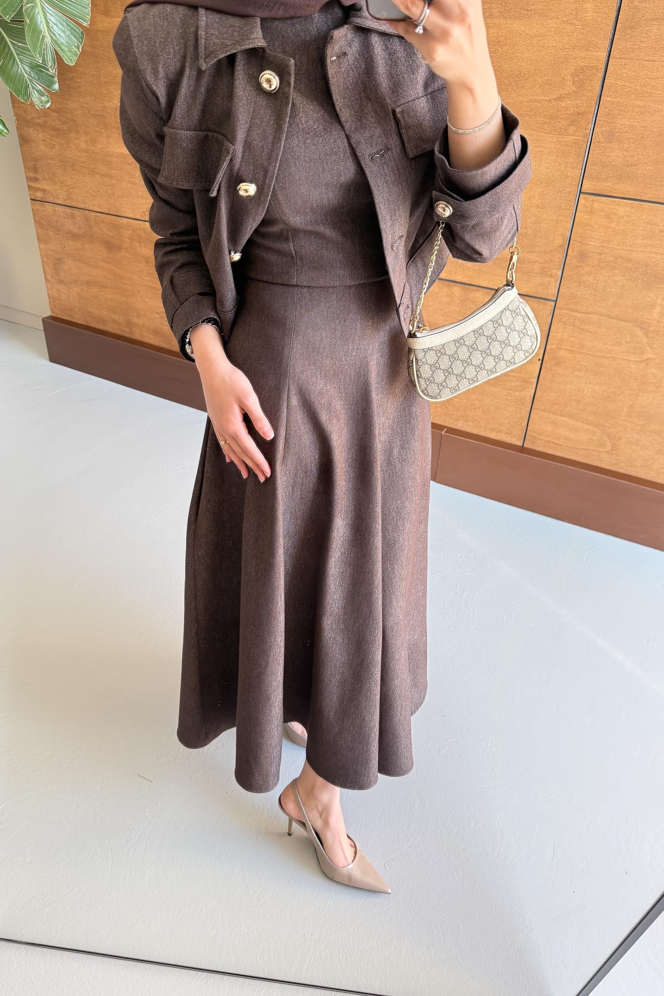 Woven Tweed Skirt Suit Navy Blue