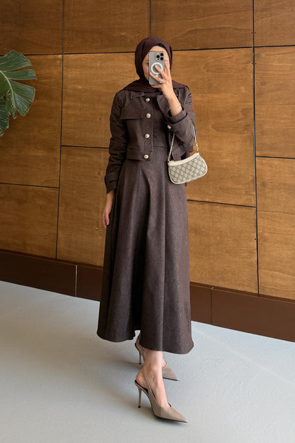 Woven Tweed Skirt Suit Navy Blue