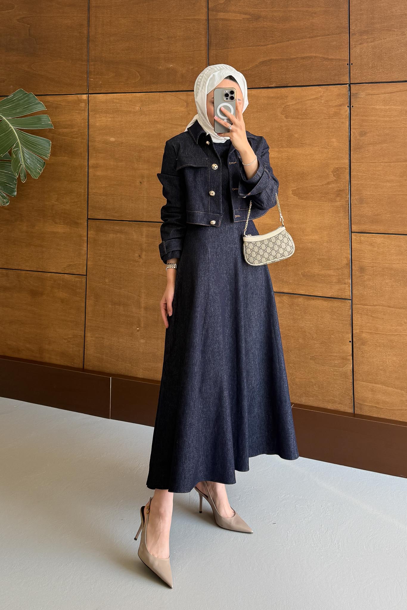 Woven Tweed Skirt Suit Navy Blue