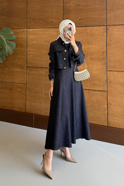 Woven Tweed Skirt Suit Navy Blue